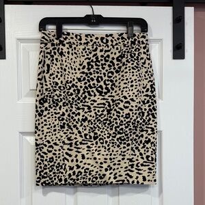 LOFT Black and Cream Leopard Pencil Skirt